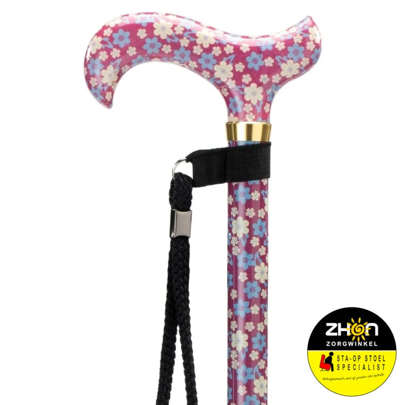 MultiMotion wandelstok met volledige print- Bloemen rood