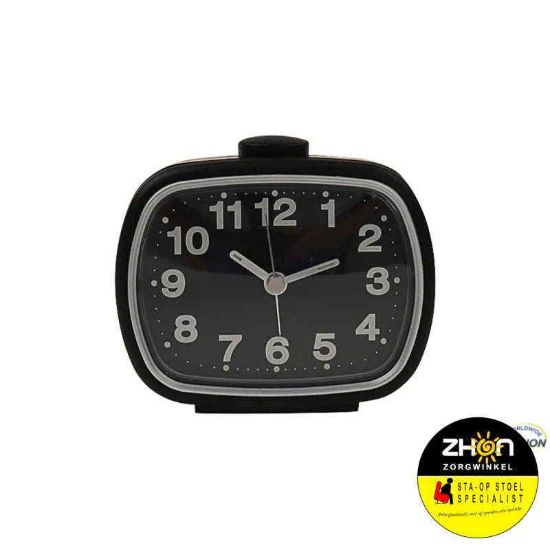 Alarmklok quartz  zwart - zwarte plaat  