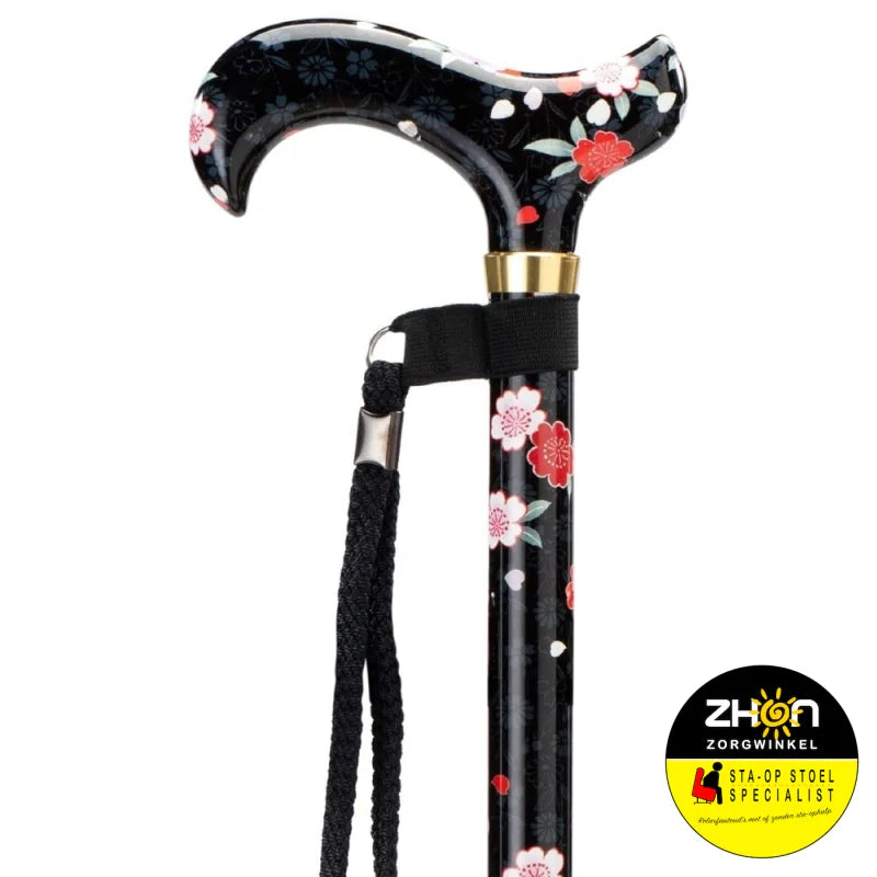 MultiMotion wandelstok met volledige print- Bloemen zwart