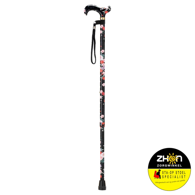 MultiMotion wandelstok met volledige print- Bloemen zwart