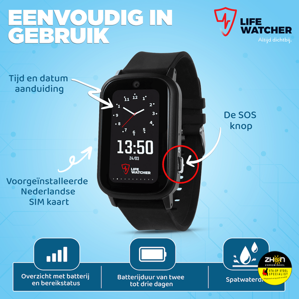 Lifewatcher - Senior 4G Horloge SOS horloge met valdetectie