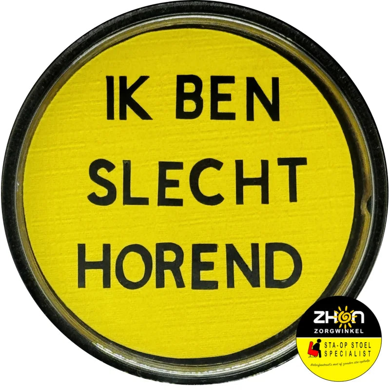 Slechthorend button met speld - geel