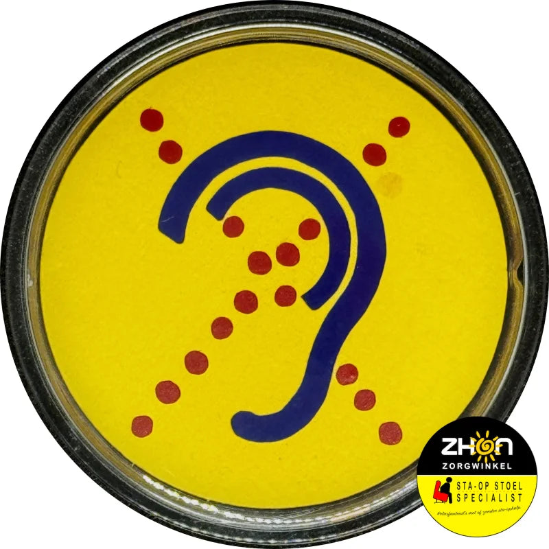 Oor met rood stippel kruis (slechthorend) button met speld - geel